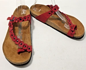 Comfortfusse Ilva Sandals Women's 39 US 8-8.5 Red Leather Cutout Floral Strappy - Picture 1 of 9