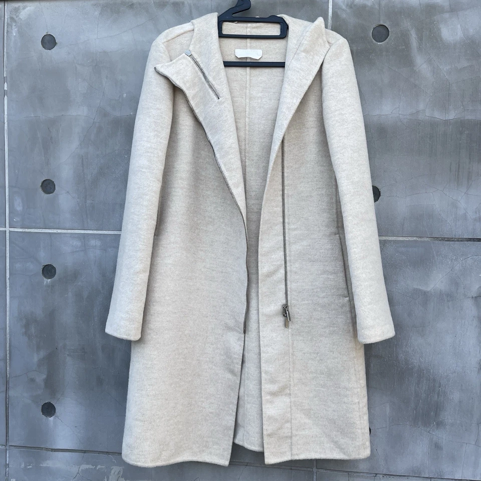 S MaxMara Hand-Sewn Hooded Wool Angora Coat Beige Made in Italy - Image 1 of 4