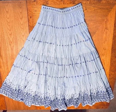 EUC Sarah Arizona Tiered Crinkle 100% Cotton Floral Maxi Skirt Medium Embroidery - Image 1 of 4