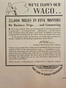 Waco Aircraft Co Troy OH McClanahan carta de testimonio de aceite anuncio impreso de colección 1936 - Imagen 1 de 4