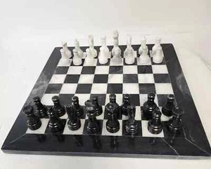 Handmade Chess Set Marble Chess Set with Storage Marble Chess 15x15 Black White - Picture 1 of 14