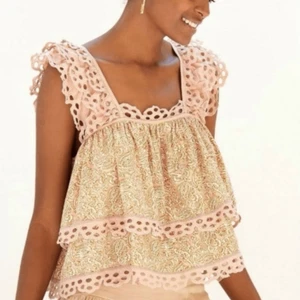 Anthropologie Let Me Be Layered Ruffle Eyelet Swing Top XS Missing Stitches - Picture 1 of 8