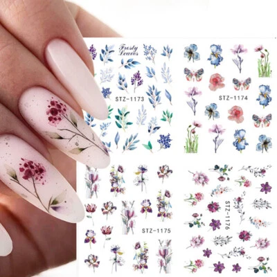 ELFLAND Nail Art Nagel Sticker * Wasser Transfer Tattoo* Blumen Blätter Gesicht 4in1 XXL