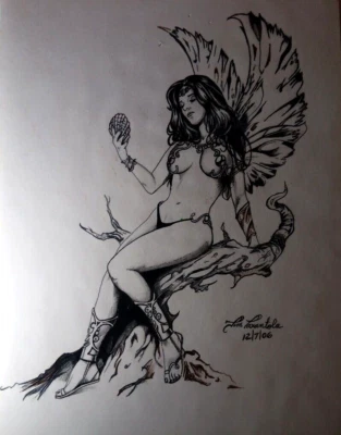  Arte original dibujo a mano a pluma y tinta de J&M Tarantula título Afrodita 2006 Foto 1 de 4