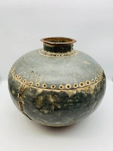Indischer antiker Wassertopf aus Blech verbolzt, antik Deko Blumenvase Ø 34cm AE - Picture 1 of 7