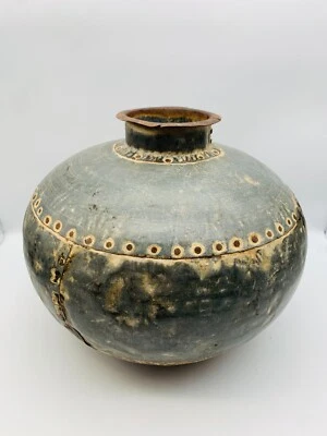 Indischer antiker Wassertopf aus Blech verbolzt, antik Deko Blumenvase Ø 34cm AE - Bild 1 von 4
