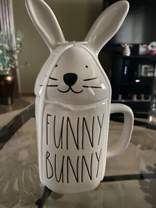 Rae Dunn White Funny Bunny Mug With Bunny Topper *New* - Picture 1 of 2