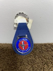 Ford Mustang Keyring Blue Leather - 30mm Silver Emblem- New With Tags - Picture 1 of 1