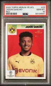 2020 Topps Merlin Heritage 95 UCL #23 Jadon Sancho Red /10 PSA 10 BVB Chelsea - Picture 1 of 3