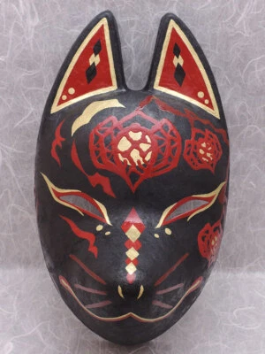 Komendo Full Face Fox Mask Black Hozuki Kitsune Hand Made Painted Haabutae-bari - Image 1 of 4