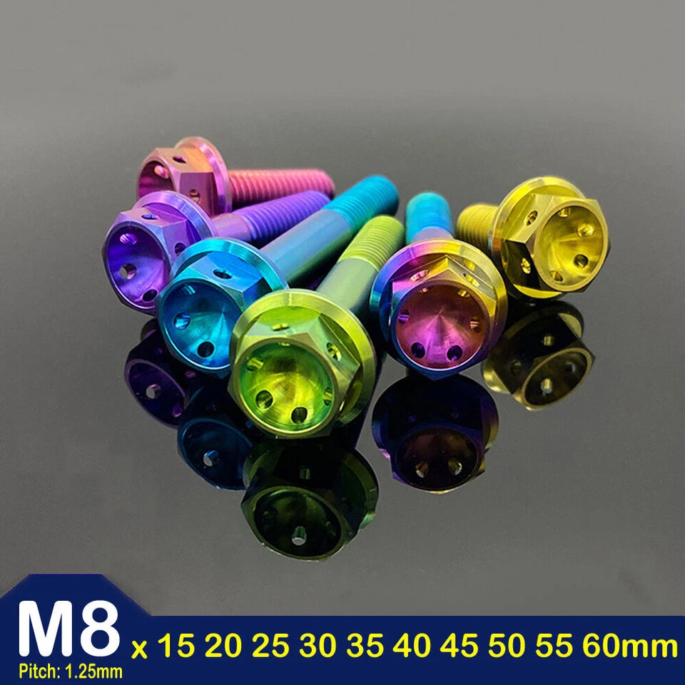 M8 X 1.25mmTitanium Drilled Hex Head Flange Bolt 15 20 25 30 35 40 45 50 55 60mm - Image 1 of 4