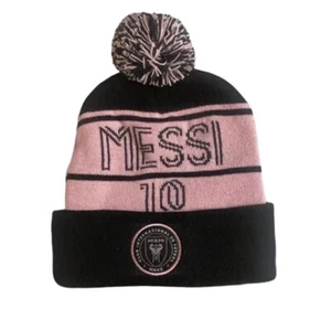 Gorro Messi con número 10, clásico sombrero tejido con puños con pompón. Negro - Imagen 1 de 2