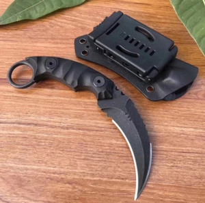 Cuchillo de hoja fija hoja de acero D2 espiga completa karambito cuchillo táctico EDC + funda - Imagen 1 de 14