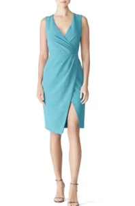 Black Halo Nora Teal Blue Wrap Sleeveless V-Neck Sheath Dress Size 2 - Picture 1 of 7