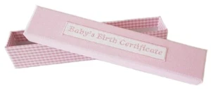 BIRTH CERTIFICATE BOX 25x4.5x4cm Fabric Covered BABY GIFT Keepsake Storage PINK - Picture 1 of 10