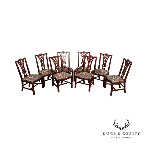 Thomasville Chippendale Style Set of Eight Carved Mahogany Dining Chairs Cover