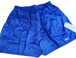 Vtg Dolfin Womens L Nylon Shiny Lined w/ Liner Pocket Split Running Shorts Blue - Picture 1 of 10