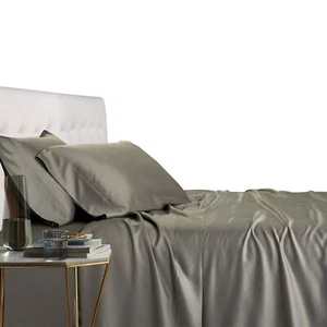 Royal Tradition Viscose from Bamboo Bed Sheets, Twin Extra Long XL, Solid Gre... - Picture 1 of 7