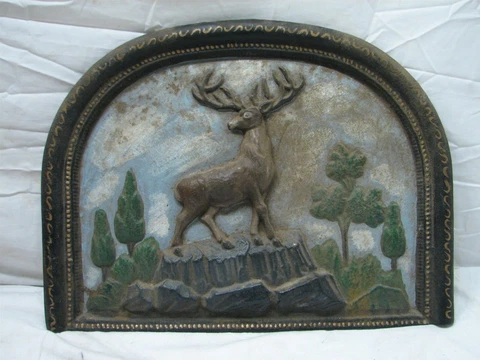Antique Cast Iron Fireplace Summer Cover Insert Deer Stag Cabin Elk Fire Place Cover