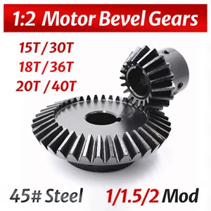 1/1.5/2 Mod 15-40 Tooth 1:2 Metal Motor Bevel Gears 90° Pairing Gear 45# Steel - Picture 1 of 42