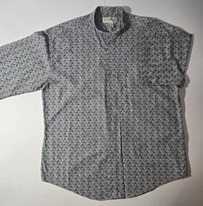Vintage 90s Natural Issue Band Collar Shirt Men L Geometric Triangle Small Flaw - Picture 1 of 10