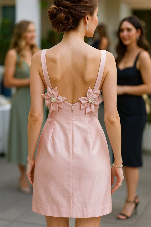 NWT Vtg Victor Costa Dress Silk Pink Embellished Sleeveless Lined USA 80s Size 8 - Image 1 of 4