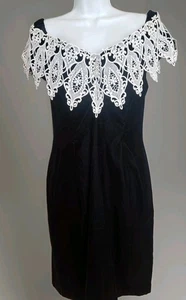 Scott McClintock Party Dress Vtg Sz 14 ( Medium ) Black Velvet Off Shoulder Lace - Picture 1 of 9