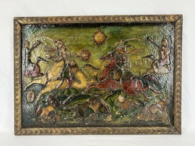 Antigua pintura persa Qajar del siglo XIX escena de batalla soldados  Foto 1 de 4