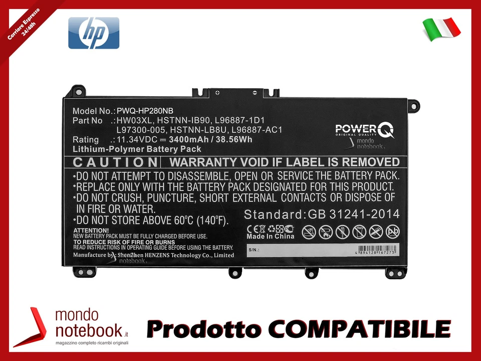 Batteria PowerQ per HP Pavilion 15 15-EG0000 3400 mAh 11.34V P/N HSTNN-IB90 Nero - Imagen 1 de 1
