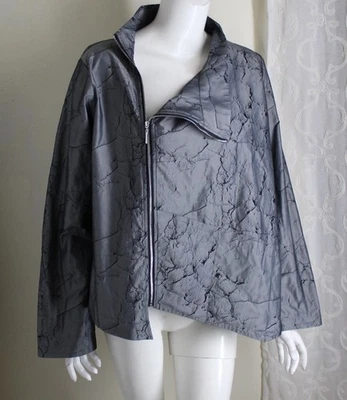 Comfy USA Sz XL Stunning Crushed Gray Black Funky Fabric Art-to-Wear Jacket - Image 1 of 4