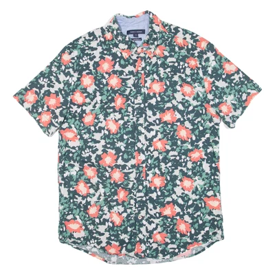 TOMMY HILFIGER Custom Fit Mens Hawaiian Shirt Green Floral L - Image 1 of 4