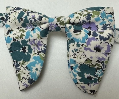 Men's Floral Bow Tie, Blue and Lavender, Pre-Tied, Wedding, Groomsmen, Prom - Image 1 of 2