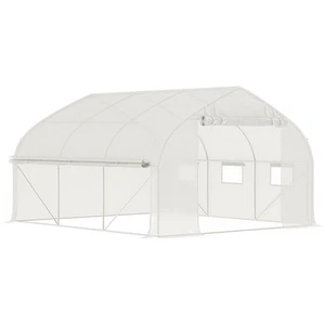 Outsunny Tunnel Greenhouse w/ Mesh Door & Roll-up Sidewalls Hot House White - Picture 1 of 11