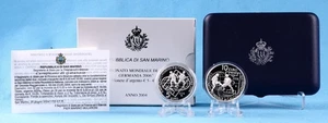 San Marino 2004 Doppelsatz 5 & 10 Euro Fußball WM 2006 Silber PP/Proof in Ovp. - Bild 1 von 6