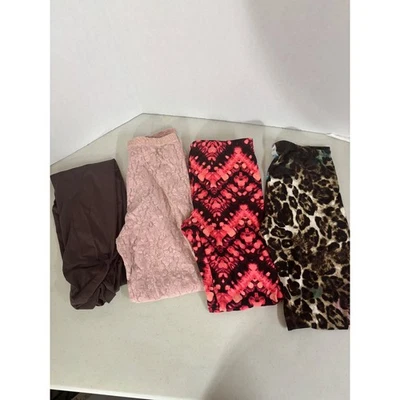 Lote de 4 Leggings Mujer Pantalones Marrón Encaje Tie Dye Estampado Leopardo Tallas L Foto 1 de 4