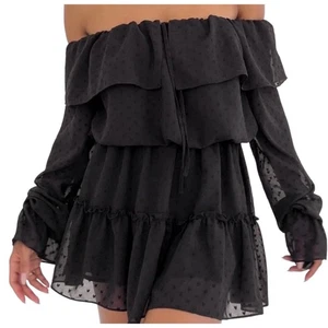Mini Vestido Rumored Senorita PEQUEÑO Negro Volantes Bohemio Transparente Nuevo con Etiquetas Danty Coqueto - Imagen 1 de 9