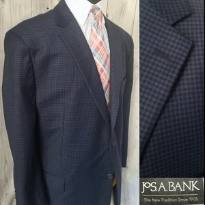 Jos Bank Men's Blazer 50L Blue Gray Check Wool Sport Coat Jacket 👉Beautiful! - Picture 1 of 20
