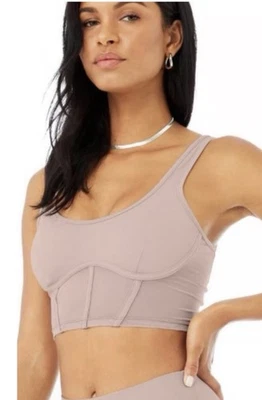 ALO YOGA Airbrush Mesh Corset Tank Top Sculpting Lounge Bra Nude/Tan Sz Medium - Image 1 of 4