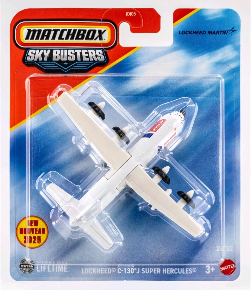 2025 Matchbox Sky Busters® No28 Lockheed C-130 J Super Hercules БЕЛЫЙ | FSC, США  - Изображение 1 из 1