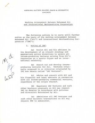Muhammad Ali - Contract Signed - Yearly $100,000 for His Name Use - Beckett LOA - Image 1 of 4
