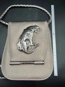New Nima Vtg Crossbody Purse Silver Metal Leopard Handbag Triple Compartment Bag - Picture 1 of 13