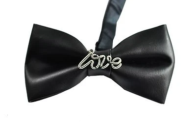 男女通用男式黑色人造皮革时尚情书领结婚礼Pary — 第 1/4 张图片