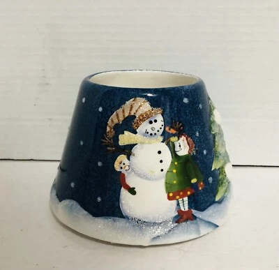 Home Interiors Snowman Kids Jar Candle Topper Shade Blue Winter Christmas Scene - Image 1 of 4