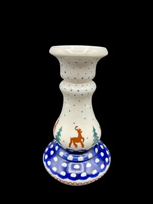 "Candelabro de cerámica polaca Boleslawiec ÁRBOLES RENOS Navidad 6,5""" Foto 1 de 4