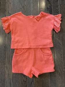 Girls Janie And Jack Orange Shorts Romper Outfit Eyelet Outfit Size 4 - Picture 1 of 5