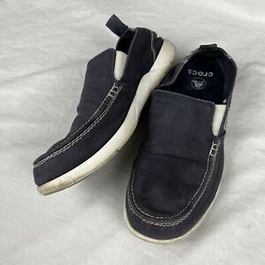 Crocs Canvas Slip On Loafers Walu 11270 Mens Size 11 Navy Casual Boat Shoes