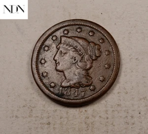 Centavo grande cabello trenzado 1847 - muy fino (en muy buen estado) - #lc833 - Imagen 1 de 3
