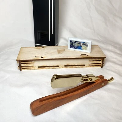 Forever Fresh Padauk Gold/Wood shavette straight razor + 10 Dorco Prime blades — 第 1/2 张图片