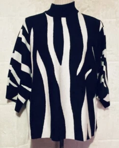 Alfani superweicher Damenpullover breitärmelig schwarz & weiß Tierdruck Gr. XL - Bild 1 von 6