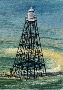 Impresiones artísticas en acuarela enmarañadas de faro con llave de arena de Florida - Imagen 1 de 2